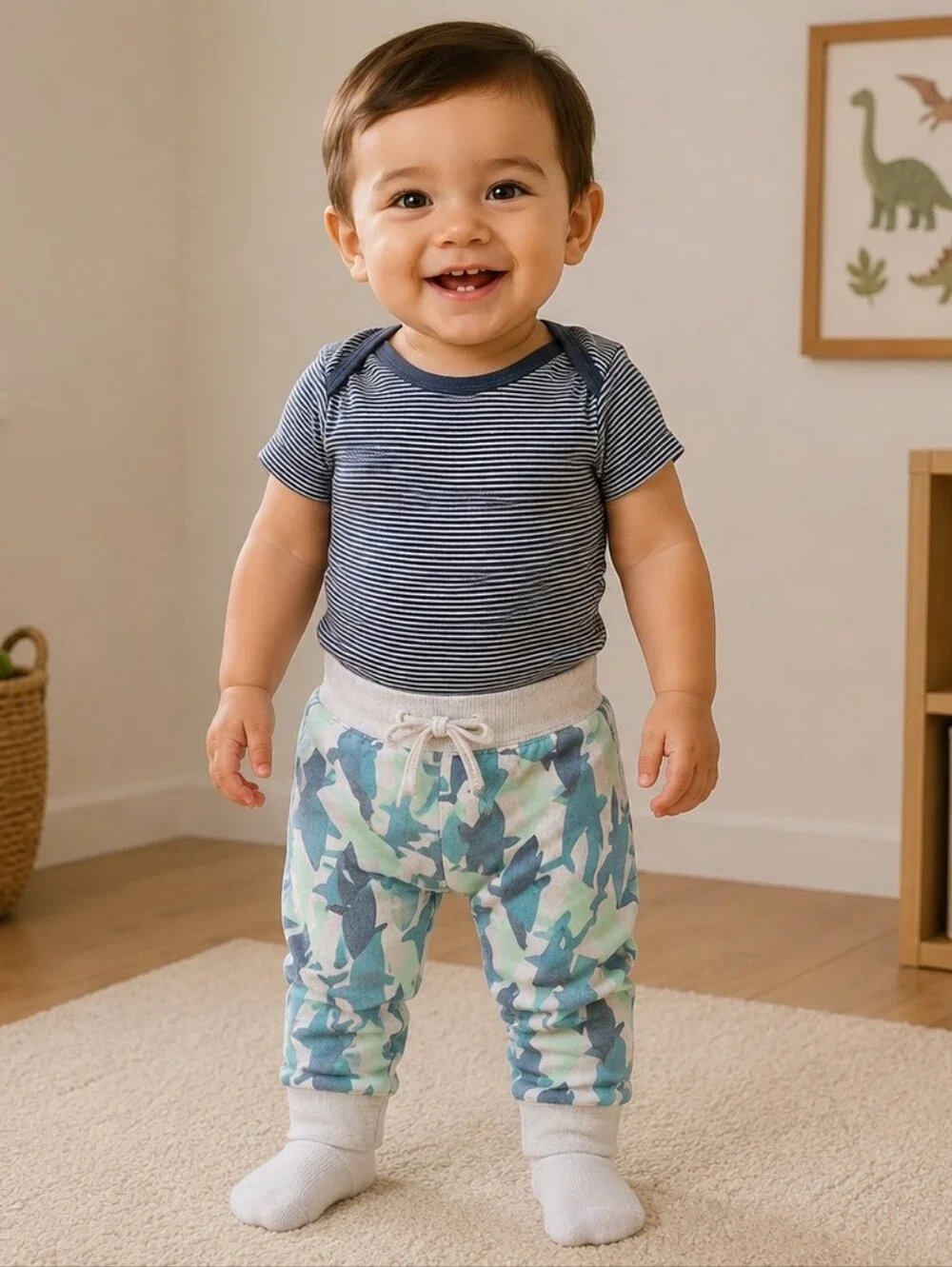 18m Onesie And Shark Print Kids Jogger Pants